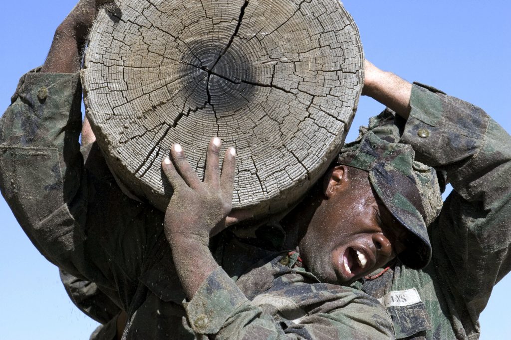 Soldiers carrying tree
